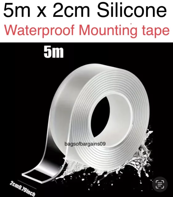 5m Silicone Mounting Tape Heavy Duty Double Sided Weatherproof Clear Waterproof*