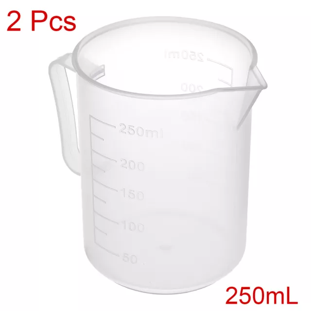2 piezas de laboratorio transparente blanco PP 250 ml vaso medidor con vaso 2
