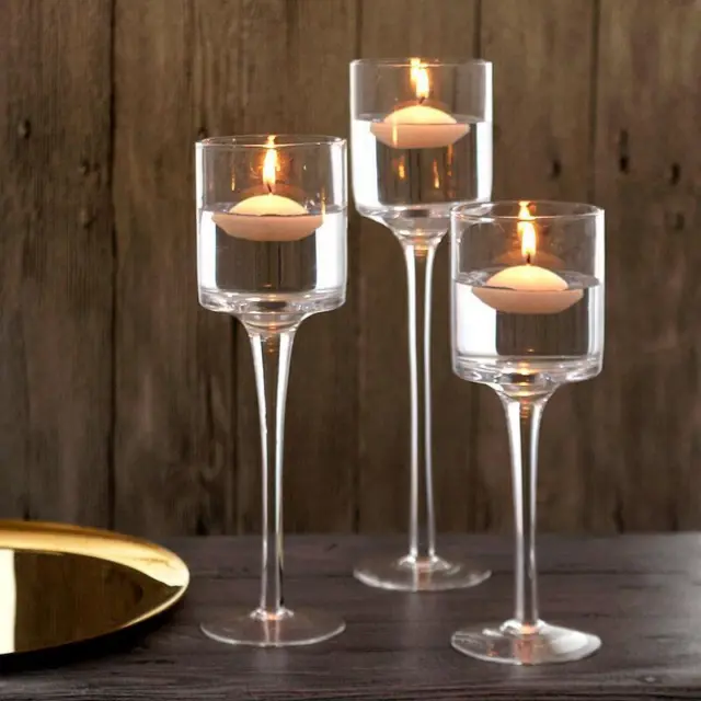 Set of 3 Elegant Glass Tea Light Candle Holders Xmas Wedding Table Centrepiece