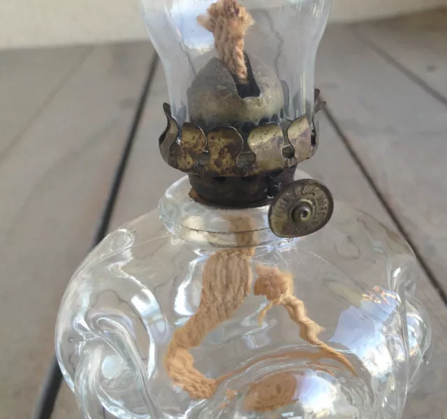 Antique Clear Glass EAPG Miniature Oil Gas Lamp Bullseye Victorian P&A Acorn 3