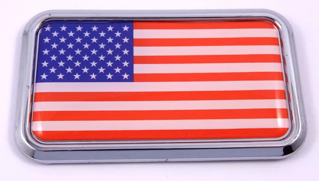 USA American flag rectanguglar Chrome Emblem 3D Car Decal Sticker 3"x1.75"