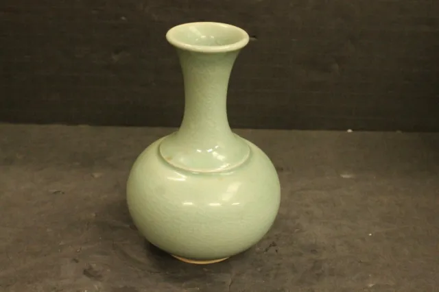 Vintage Baan Celadon Thailand Bulbous Longneck Porcelain Vase