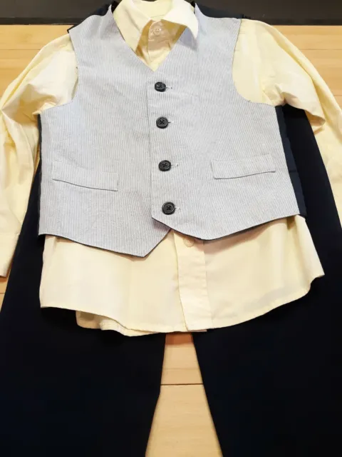 Boys Size 4 George Suit 3 piece set Yellow Oxford Black Pant Pinstripe Vest