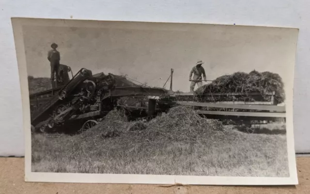 Antique Photo 2 Men Threshing Machine Wagon Of Grain 1920's?