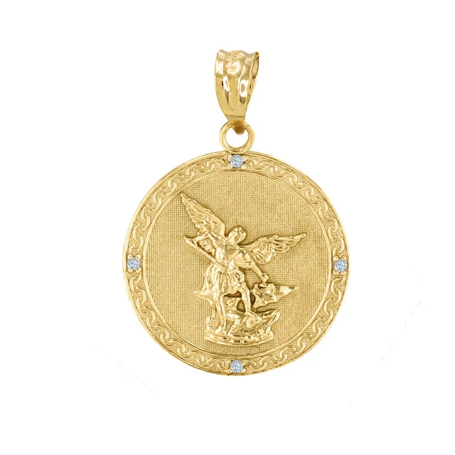 YELLOW GOLD SAINT Michael Archangel of Justice Diamond Pendant Necklace …