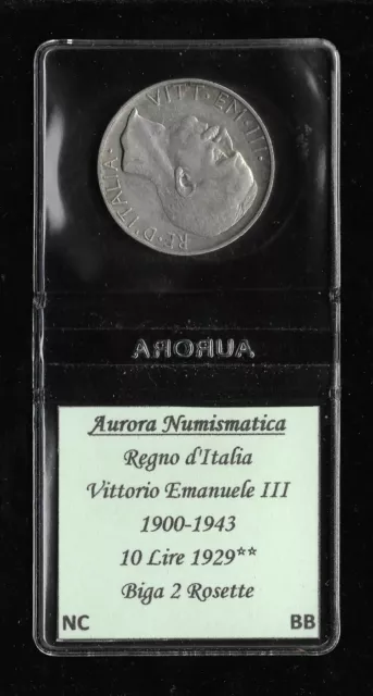 10 Lire Biga 1929 Due Rosette ** Bb Nc Argento V.e.iii Sigillata Aurora Gig.58A