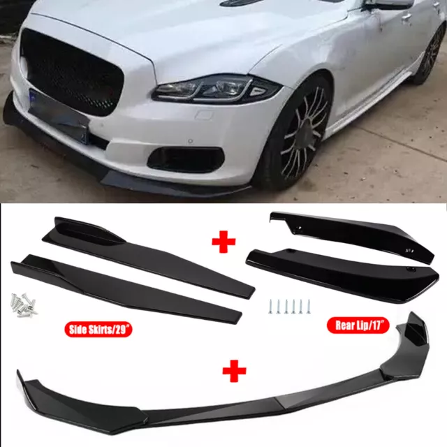 For Jaguar XE XF XJ Side Skirts+Rear Lip+Front Bumper Spoiler Splitter Lip Black