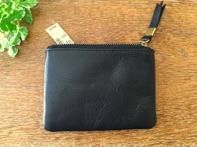 Nwt Madewell Black Leather Coin Purse Wallet Zipper Pouch Card Case New !