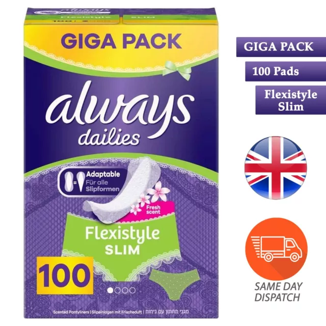 Always Dailies Women's  Flexistyle Slim Fresh Panty Liners 100 Pads Giga Pack