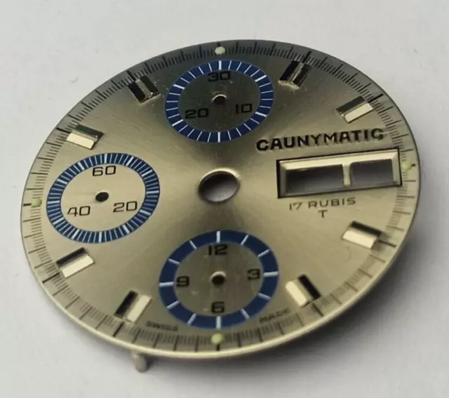 Caunymatic 17 Rubis silvercolour dial ETA Valjoux 7750 movement swiss made NOS Caunymatic 17 Rubis silvercolour dial ETA Valjoux 7750 movement swiss made NOS