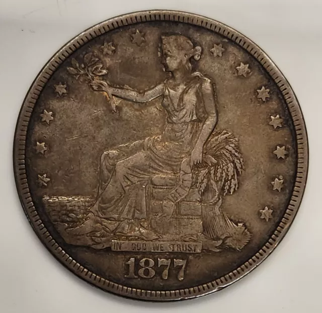 1877 Trade Silver Dollar $1 in XF/AU Condition