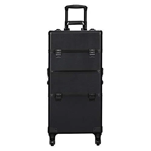 3-in-1 Large Professional Rolling Makeup Train Case, Cosmetic Trolley, Rollin...