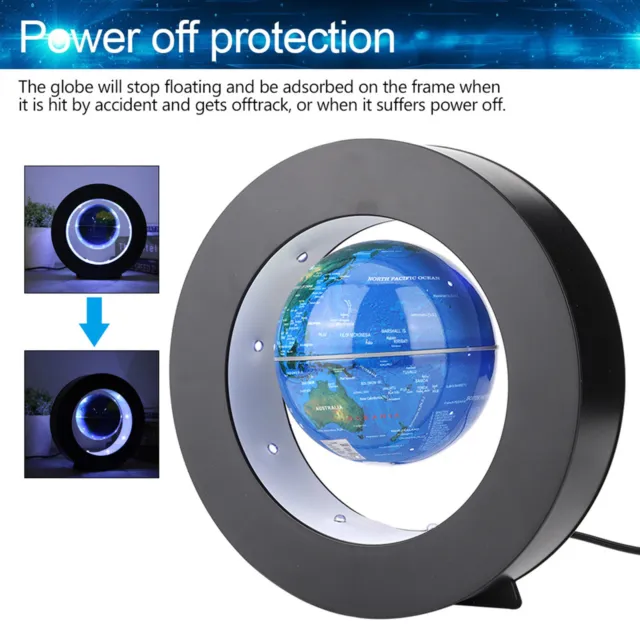 (Blue)Magnetic Levitating Globe Novelty Floating Led Lamp With World Map Anti