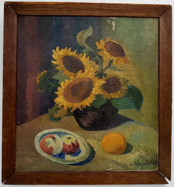 antikes Ölgemälde mit Rahmen Malerei Oil Painting Stillleben Blumen Sonnenblumen