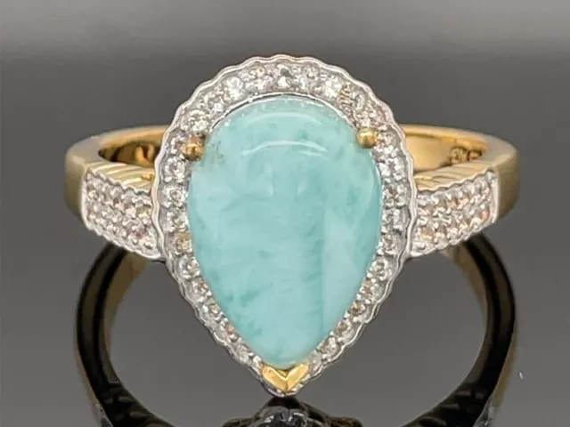 Schmuckjagd Ring Gr. 20 (Ca. 62 ) Aus 925/-Silber Vergoldet Mit Larimar & Zirkon