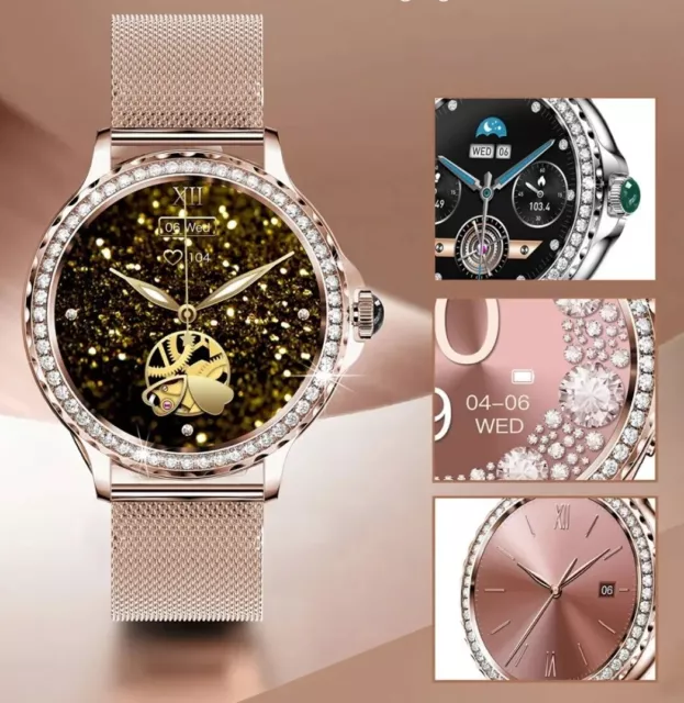 Montre Connectée Femme Or Rose Appel Bluetooth, Diamond Love