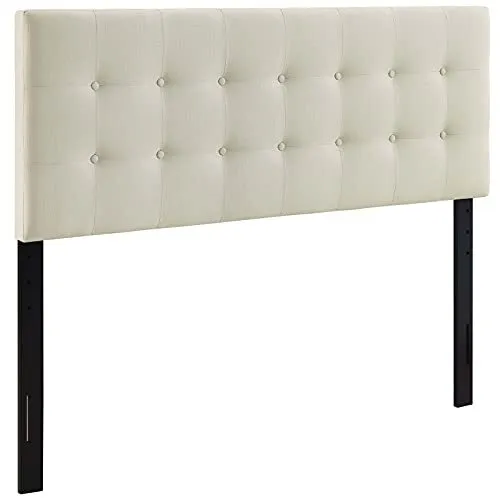 Modway Emily Tufted Button Linen Fabric Upholstered Queen Headboard in Ivory