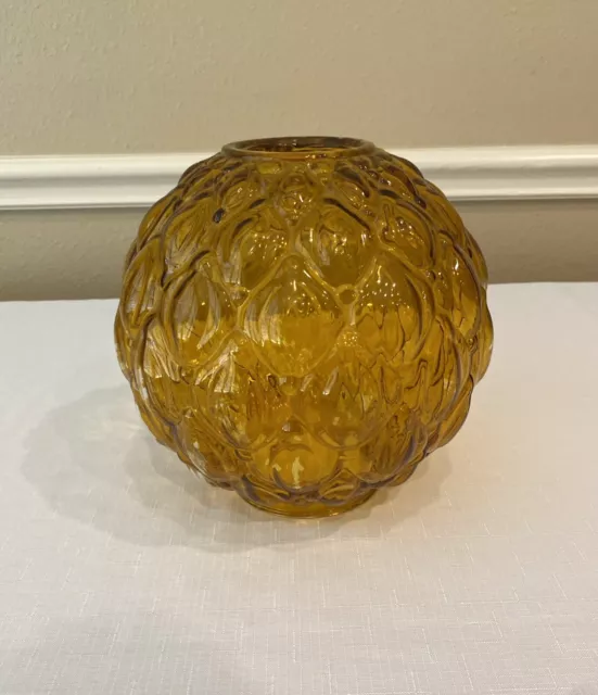 Gone With The Wind Glass Lamp Globe Shade Amber Quilted Bubbles 4'' Fitter