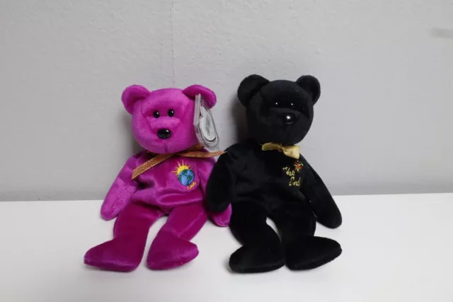 Lot of 2 Y2K Ty Beanie Babies "Millenium & The End" New Years Bears Retired