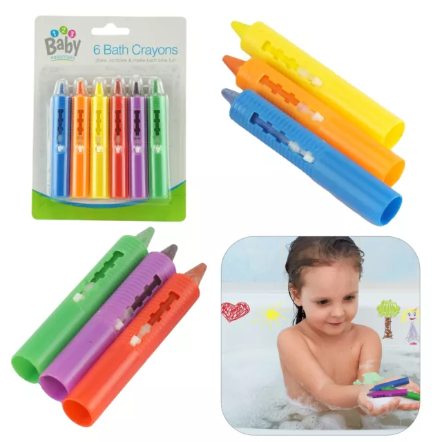 6x Baby Bath Crayons 9cm, Washable Scribble Bath Fun, Toddler Educational Toys