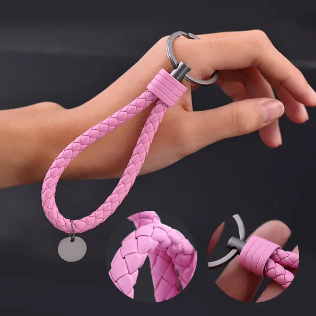 PU Leather Braided Woven Rope Keychain DIY Bag Pendant Key Car Holder Keyring x1