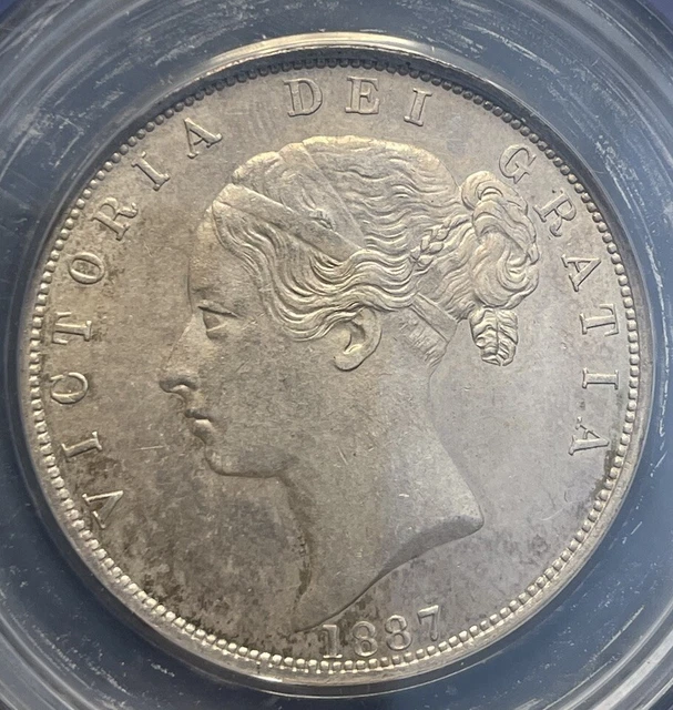 Rare 1887 Great Britain Victoria Silver Half Crown Young Head CGS 80 UNC