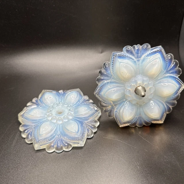 Set of 2 Antique Opalescent Boston Sandwich Glass Curtain Tie Backs