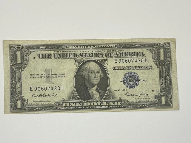 One Dollar Silver Certificate Note - 1935 - US - $1 - Washington - SN E90607430H