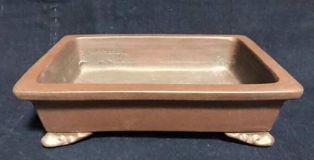 Japanese bonsai pot TOKONAME YAMAAKI signed Rectangle Cloud foot Brown w6.9"