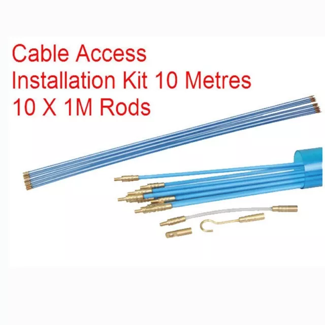 10M Cable Access Kit 1M X 10 Electricians Puller Rods Wires Draw Push Pulling