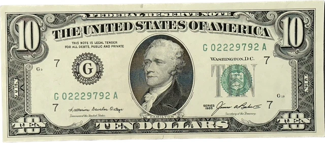 1985 Ten Dollar Federal Reserve Note Low Serial Number With Errors