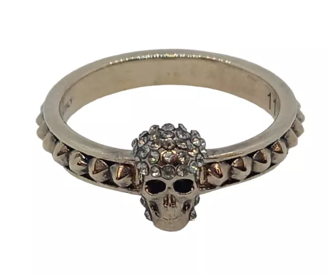 ALEXANDER MCQUEEN Thin Skull Ring Gold-Tone Pave Crystal Ladies UK K NEW RRP210