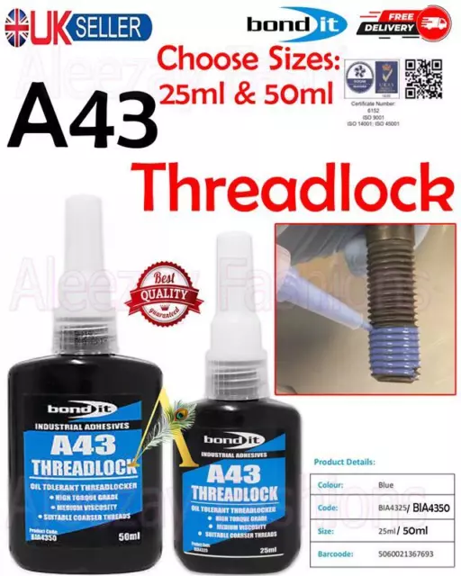 Bond it A43 Stud Lock Threadlock Nut Bolt Locker Loctite Glue Adhesive 25ml/50ml