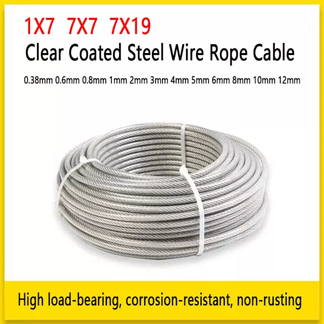 Clear Coated Steel Wire Rope Cable 0.38mm 0.8mm 1mm 2mm 3mm 4mm 5mm 6mm 8mm-12mm