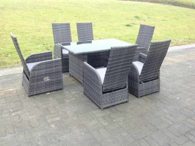6 seater oblong reclining rattan dining set outdoor garden furniture mixed grey