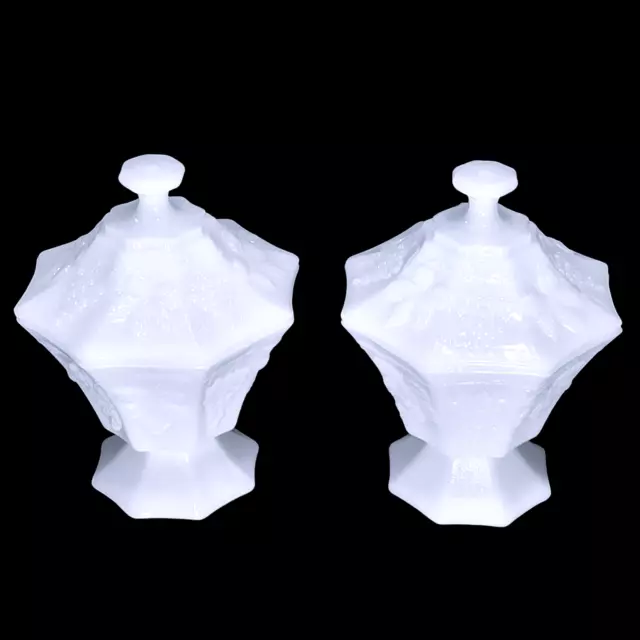 Vtg Anchor Hocking Milk Glass Octagonal Footed *PAIR Candy Dishes w/ Lids