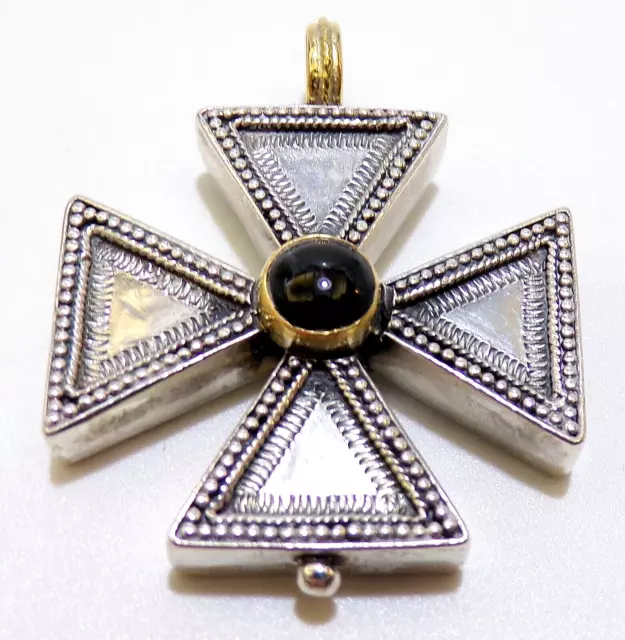 Konstantino GREEK 18k Yellow GOLD & STERLING Silver MALTESE CROSS Onyx Pendant