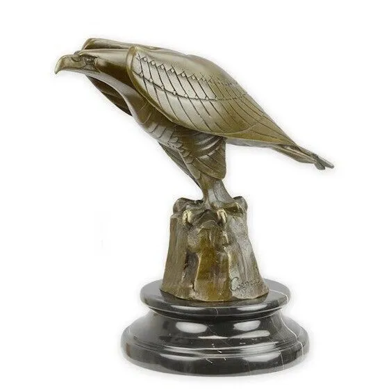 BRONZESKULPTUR Adler MARMORSOCKEL Dekoration STATUE Figur EAGLE Vogel EJA0141