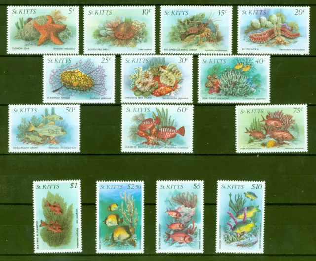 St. Kitts 1984 - Peces animales marinos estrellas de mar caracol mejillón - No 130-43 I **