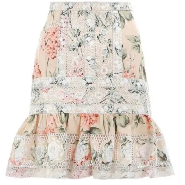 Zimmermann Prima Hydrangea Floral Linen Blend Skirt Print Size 1
