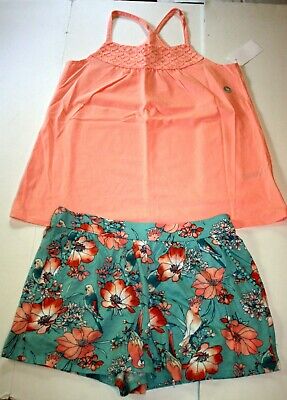 New OshKosh 14 Year Girls 2 Piece Outfit Soft Knit Tank Top & Shorts Set Pink