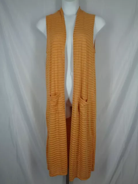 Agnes Dora Yellow Stripe Sleeveless Vest Duster Cardigan Size M/L New