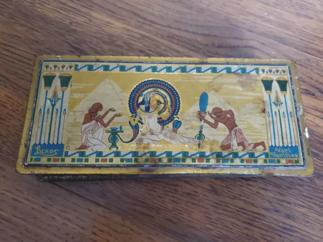 Vintage Art Deco Luxor cigarette  tin with Egyptian characters