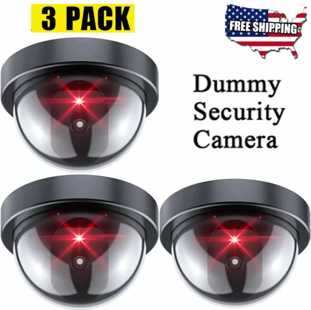 3 Camaras Falsas de Seguridad CCTV domo con luz LED Sensor rojo intermitente