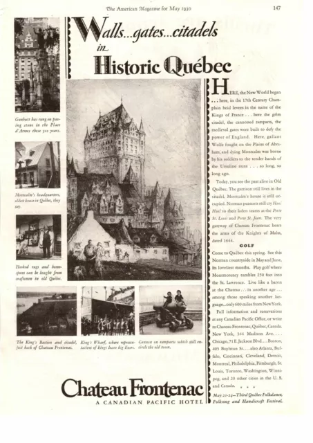 1930 Chateau Frontenac Canadian Pacific Hotel Old Quebec City Canada Print Ad