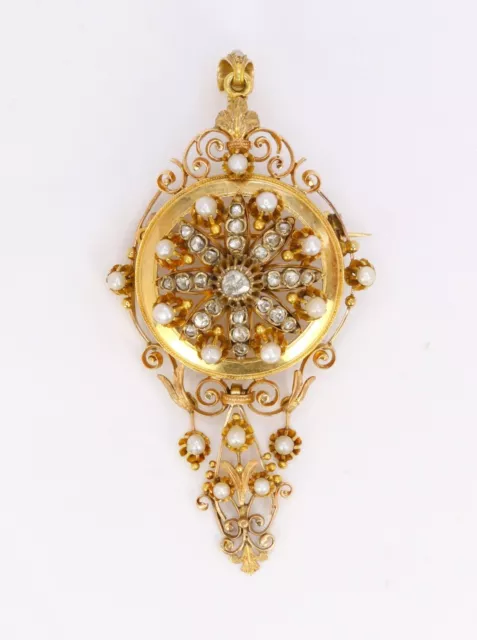 Pendentif Broche Napoléon III en or, diamants et perles fines