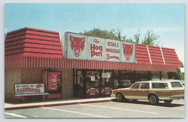 Roadside~Hogmans Hog Pen~Largest Razorback Gift Shop~Little Rock Arkansas~Vtg PC