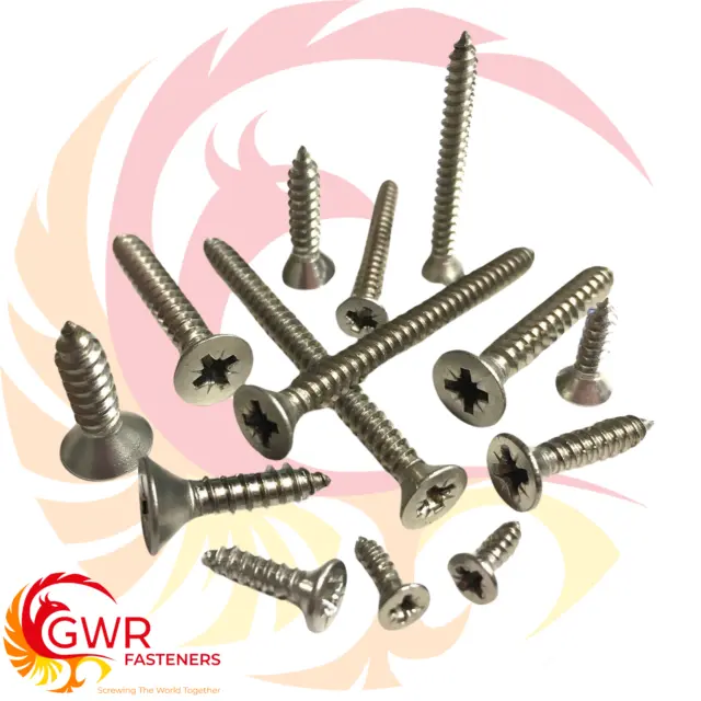 No.4, 6, 8, 10 Pozi Countersunk Self Tapping Screws - A2 Stainless Steel Tappers