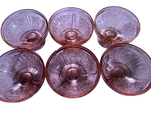 6 Vintage Federal Pink Depression Glass Sharon Cabbage Rose Footed Sherbet Dish