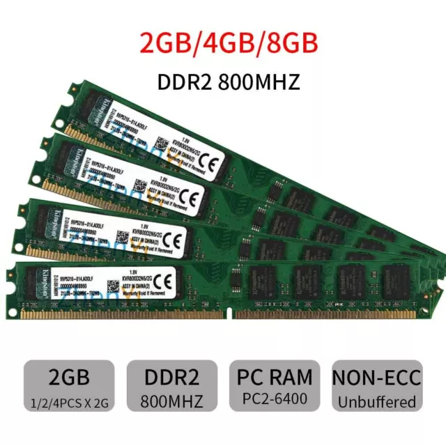 Original Kingston 8GB 4GB 2GB DDR2 800Mhz PC2-6400U KVR800D2N6/2G DIMM Memory BT